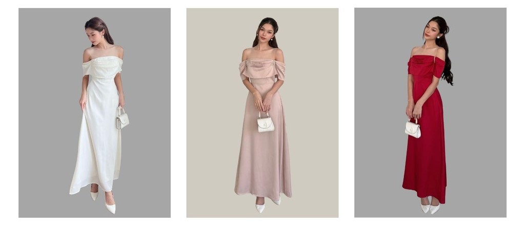 Mô tả BBSTORE'S Đầm Dự Tiệc Trễ Vai Form Dài Nhún Ngực Kiểu Dáng Trẻ Trung - D746 - 1