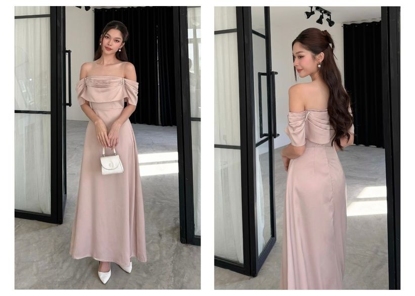 Mô tả BBSTORE'S Đầm Dự Tiệc Trễ Vai Form Dài Nhún Ngực Kiểu Dáng Trẻ Trung - D746 - 7