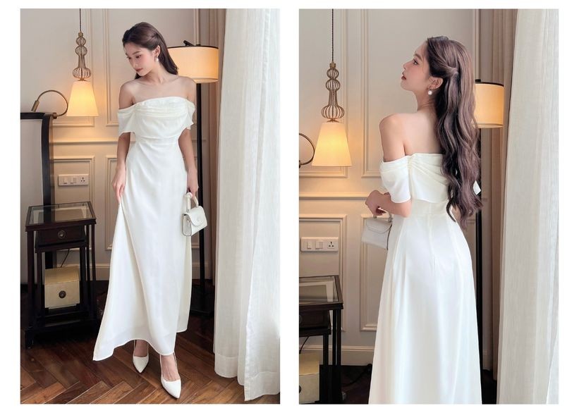 Mô tả BBSTORE'S Đầm Dự Tiệc Trễ Vai Form Dài Nhún Ngực Kiểu Dáng Trẻ Trung - D746 - 8