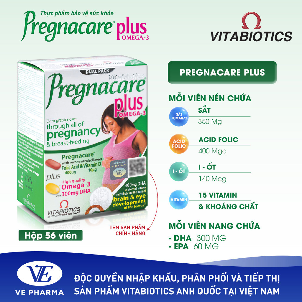 Mô tả Viên Uống Cho Mẹ Bầu Vitabiotics PREGNACARE PLUS OMEGA-3 Tăng Cường Sức Khỏe Nâng Cao Đề Kháng Hộp 56 Viên - 4