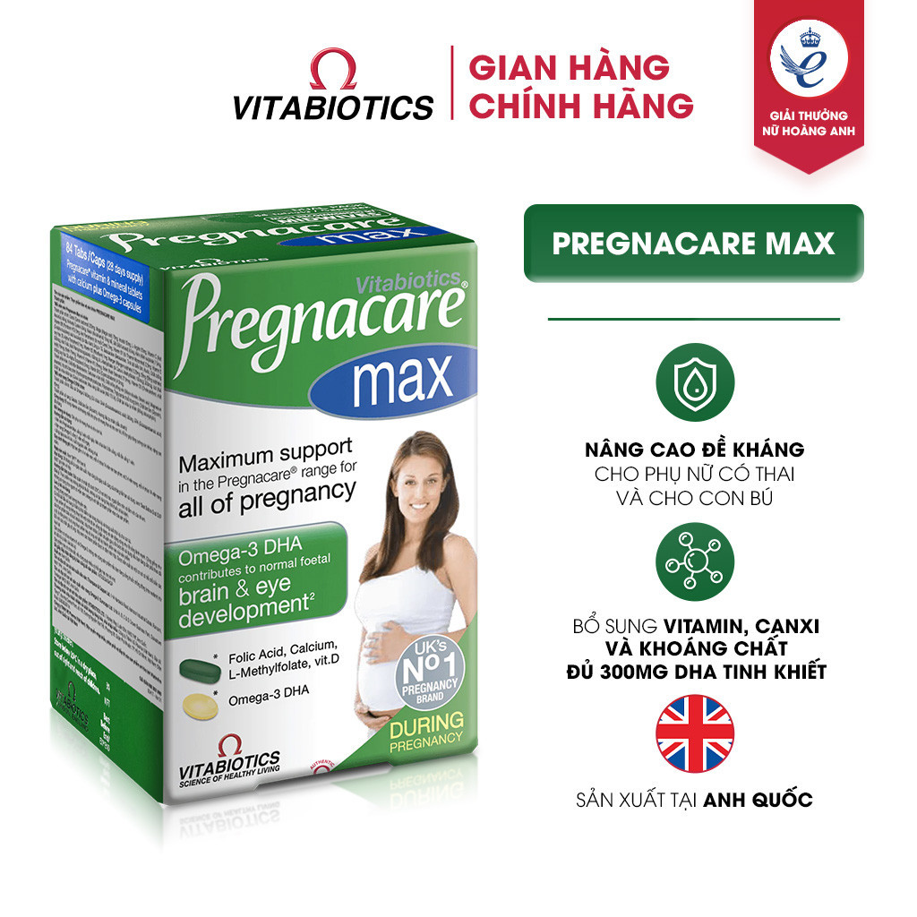 Mô tả Combo 2 Hộp Viên Uống Cho Phụ Nữ Mang Thai & Cho Con Bú Vitabiotics PREGNACARE Max Bổ Sung Vitamin và Khoáng Chất - 1