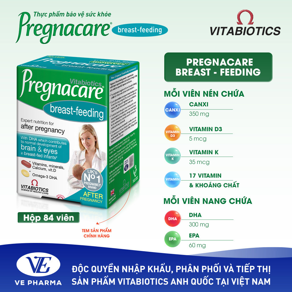 Mô tả Viên Uống Cho Phụ Nữ Cho Con Bú Vitabiotics PREGNACARE Breast-feeding Bổ Sung Dinh Dưỡng Nâng Cao Sức Đề Kháng 84 Viên - 4