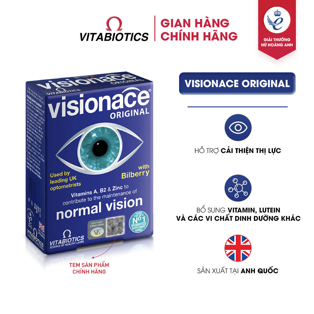 Mô tả Viên Uống Bổ Mắt, Cải Thiện Thị Lực Vitabiotics VISIONACE ORIGINAL Bổ Sung Các Vi Chất Dinh Dưỡng  Hộp 30 Viên - 1