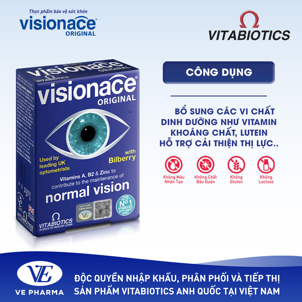 Mô tả Viên Uống Bổ Mắt, Cải Thiện Thị Lực Vitabiotics VISIONACE ORIGINAL Bổ Sung Các Vi Chất Dinh Dưỡng  Hộp 30 Viên - 2
