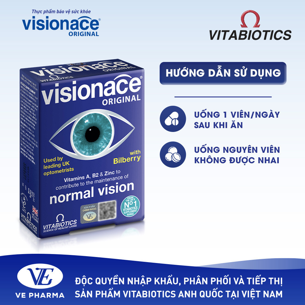 Mô tả Viên Uống Bổ Mắt, Cải Thiện Thị Lực Vitabiotics VISIONACE ORIGINAL Bổ Sung Các Vi Chất Dinh Dưỡng  Hộp 30 Viên - 3