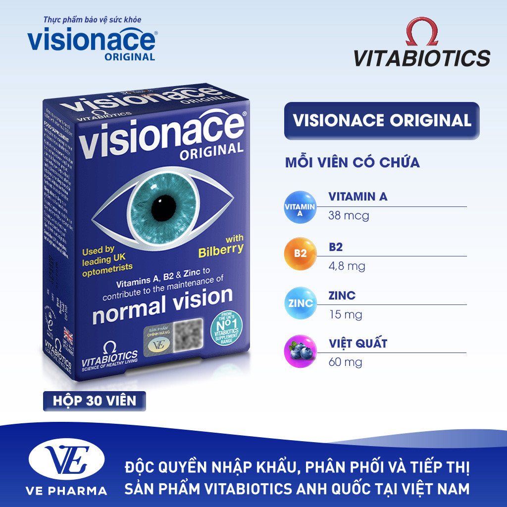 Mô tả Viên Uống Bổ Mắt, Cải Thiện Thị Lực Vitabiotics VISIONACE ORIGINAL Bổ Sung Các Vi Chất Dinh Dưỡng  Hộp 30 Viên - 4