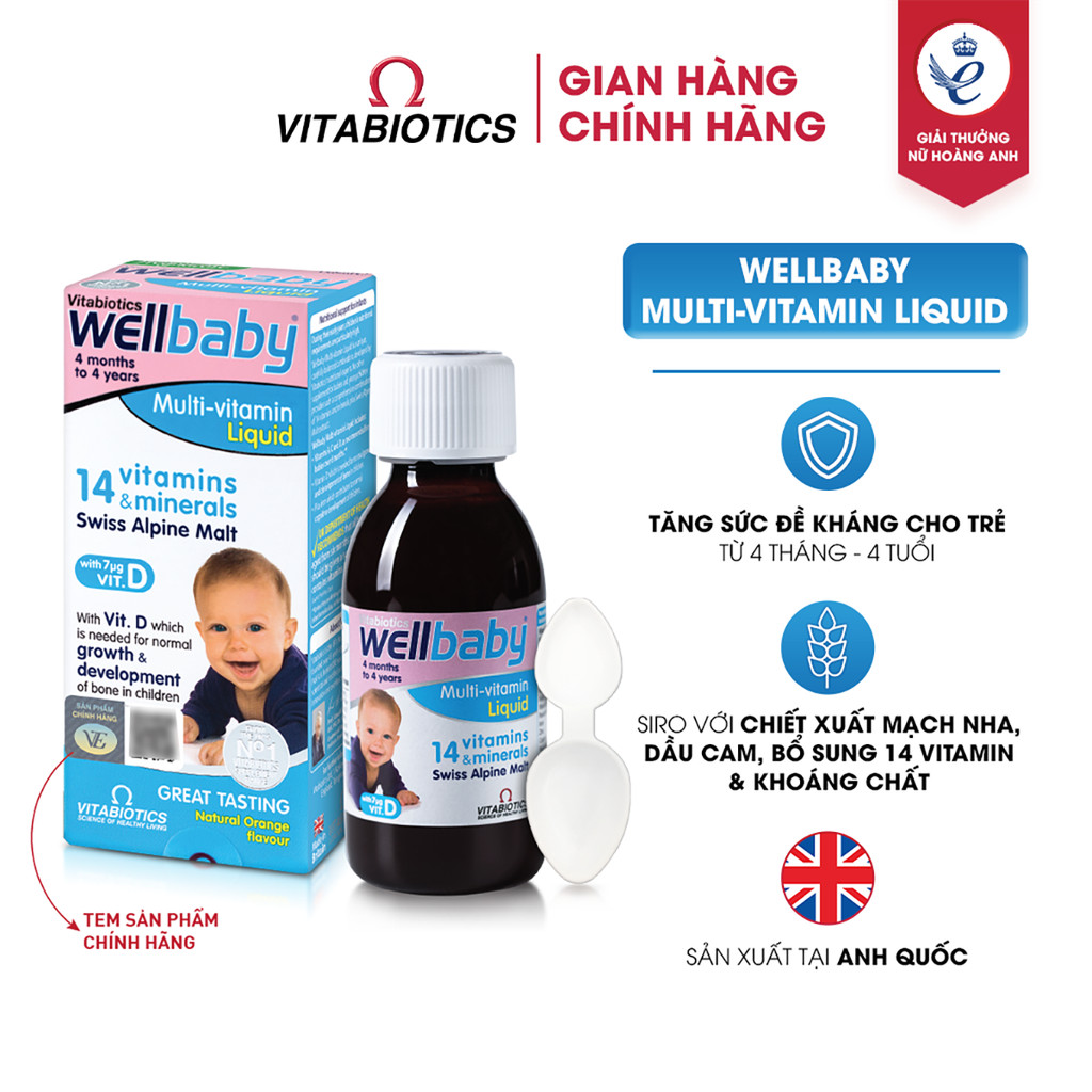 Mô tả Siro Uống Cho Bé Vitabiotics WELLBABY Multi-Vitamin Liquid Vị Cam Mạch Nha Ngon Miệng, Tăng Cường Sức Đề Kháng 150ml - 1