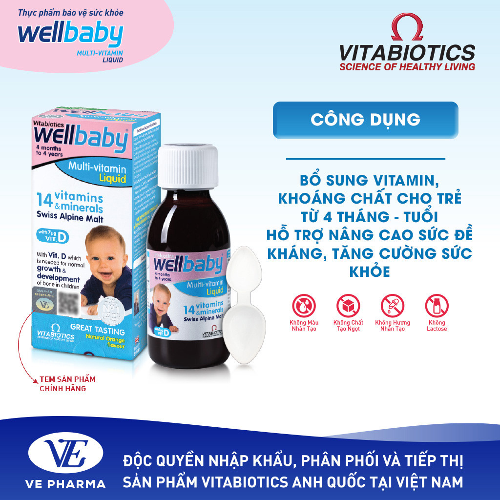 Mô tả Siro Uống Cho Bé Vitabiotics WELLBABY Multi-Vitamin Liquid Vị Cam Mạch Nha Ngon Miệng, Tăng Cường Sức Đề Kháng 150ml - 3