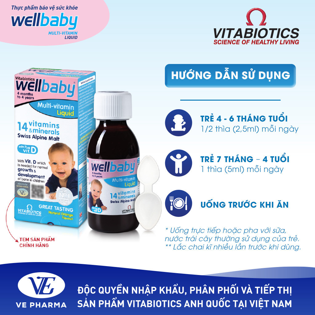 Mô tả Siro Uống Cho Bé Vitabiotics WELLBABY Multi-Vitamin Liquid Vị Cam Mạch Nha Ngon Miệng, Tăng Cường Sức Đề Kháng 150ml - 4