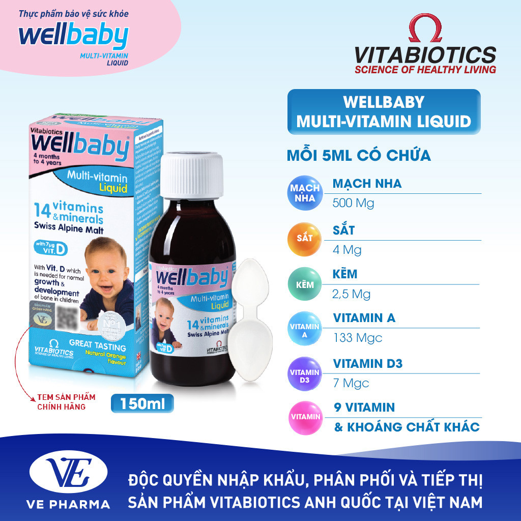 Mô tả Siro Uống Cho Bé Vitabiotics WELLBABY Multi-Vitamin Liquid Vị Cam Mạch Nha Ngon Miệng, Tăng Cường Sức Đề Kháng 150ml - 5