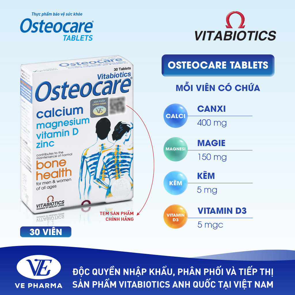 Mô tả Combo 2 Hộp Viên Uống Chắc Khỏe Xương Vitabiotics OSTEOCARE Bổ Sung Canxi, Vitamin D Và Khoáng Chất Thiết Yếu 30 Viên - 3