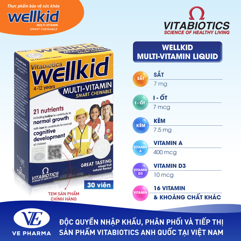 Mô tả Viên Nén Nhai Vitabiotics WELLKID MULTI-VITAMIN SMART CHEWABLE Hỗ Trợ Nâng Cao Sức Đề Kháng Cho Trẻ Em Hộp 30 Viên - 3