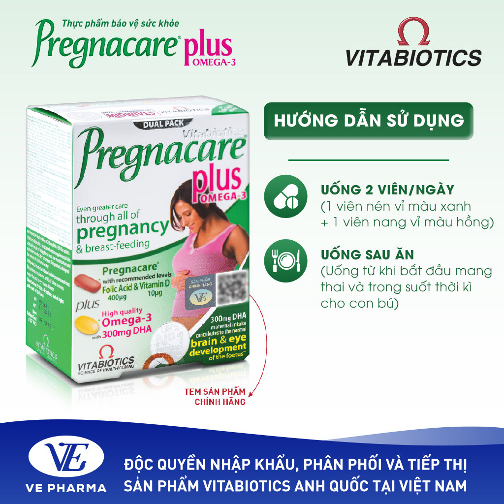 Mô tả Combo 2 Hộp Viên Uống Cho Mẹ Bầu Vitabiotics PREGNACARE PLUS OMEGA-3 Tăng Cường Sức Khỏe Nâng Cao Đề Kháng Hộp 56 Viên - 4