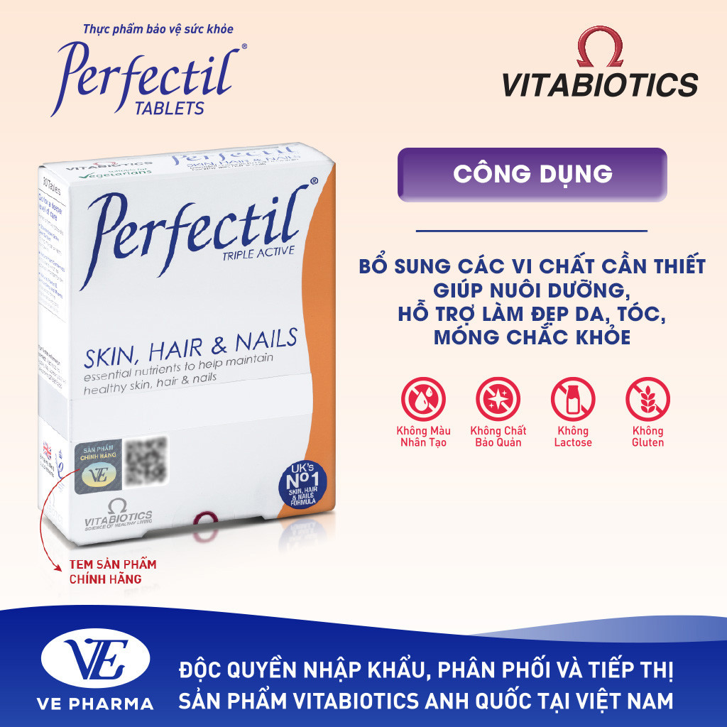 Mô tả Viên Uống Làm Đẹp Da, Tóc & Móng Vitabiotics PERFECTIL Bổ Sung Biotin Và Vitamin Ngừa Oxy Hóa Hộp 30 Viên - 2