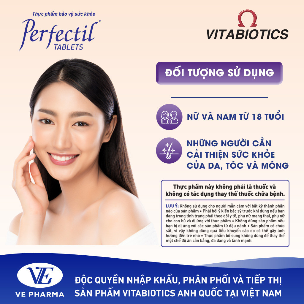 Mô tả Viên Uống Làm Đẹp Da, Tóc & Móng Vitabiotics PERFECTIL Bổ Sung Biotin Và Vitamin Ngừa Oxy Hóa Hộp 30 Viên - 3
