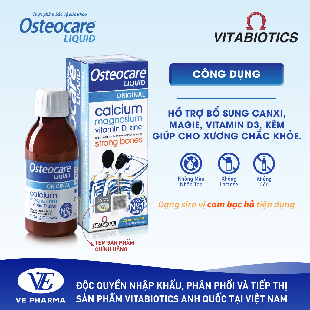 Mô tả Siro Chắc Khỏe Xương Vitabiotics OSTEOCARE Vị Cam Bạc Hà Tự Nhiên Dễ Uống, Bổ Sung Canxi Và Vitamin D Chai 200ml - 2