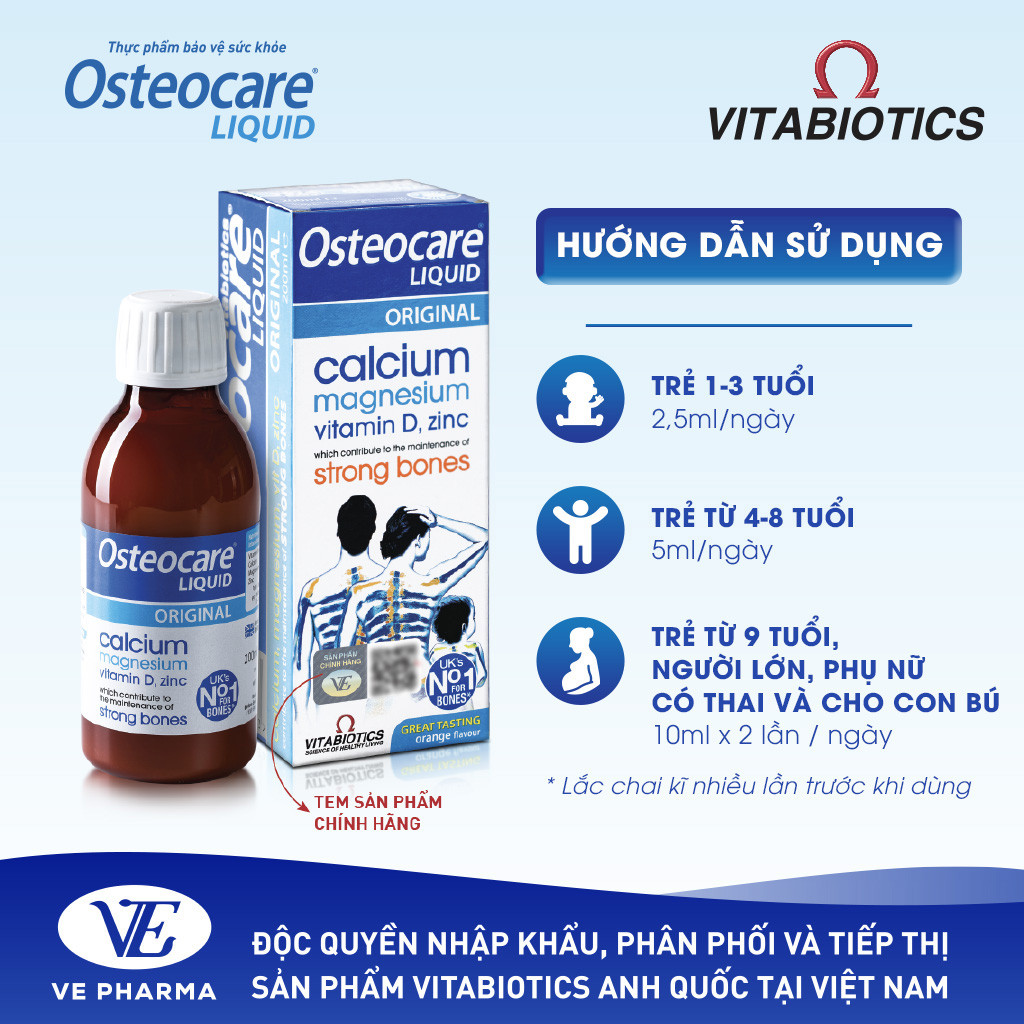 Mô tả Siro Chắc Khỏe Xương Vitabiotics OSTEOCARE Vị Cam Bạc Hà Tự Nhiên Dễ Uống, Bổ Sung Canxi Và Vitamin D Chai 200ml - 3