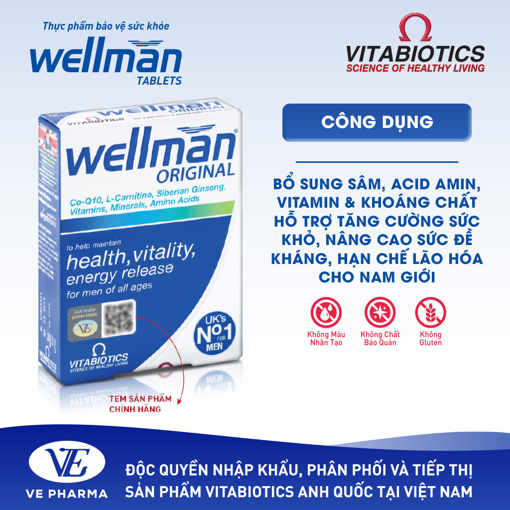 Mô tả Viên Uống Vitabiotics WELLMAN Tăng Cường Sức Khỏe, Hạn Chế Lão Hóa Cho Nam Giới Hộp 30 Viên - 2