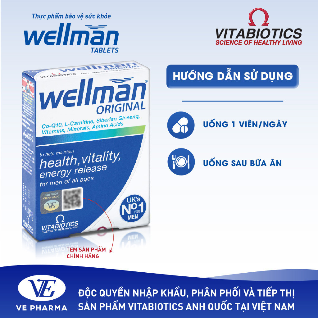 Mô tả Viên Uống Vitabiotics WELLMAN Tăng Cường Sức Khỏe, Hạn Chế Lão Hóa Cho Nam Giới Hộp 30 Viên - 3