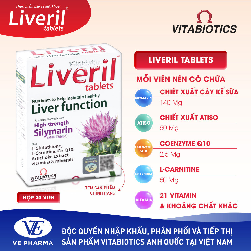 Mô tả Viên Uống Giải Độc Gan Vitabiotics LIVERIL Bổ Sung Khoáng Chất Hỗ Trợ Chức Năng Gan, Tăng Cường Sức Đề Kháng 30 Viên - 3