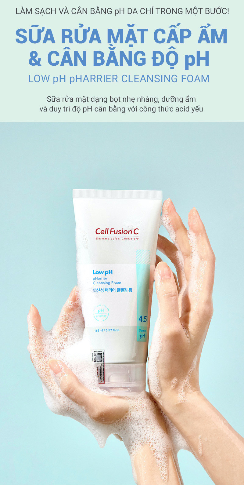 Mô tả Sữa Rửa Mặt Cấp Ẩm & Cân Bằng Độ pH Trên Da Cell Fusion C Low pH pHarrier Cleansing Foam 165ML - 1