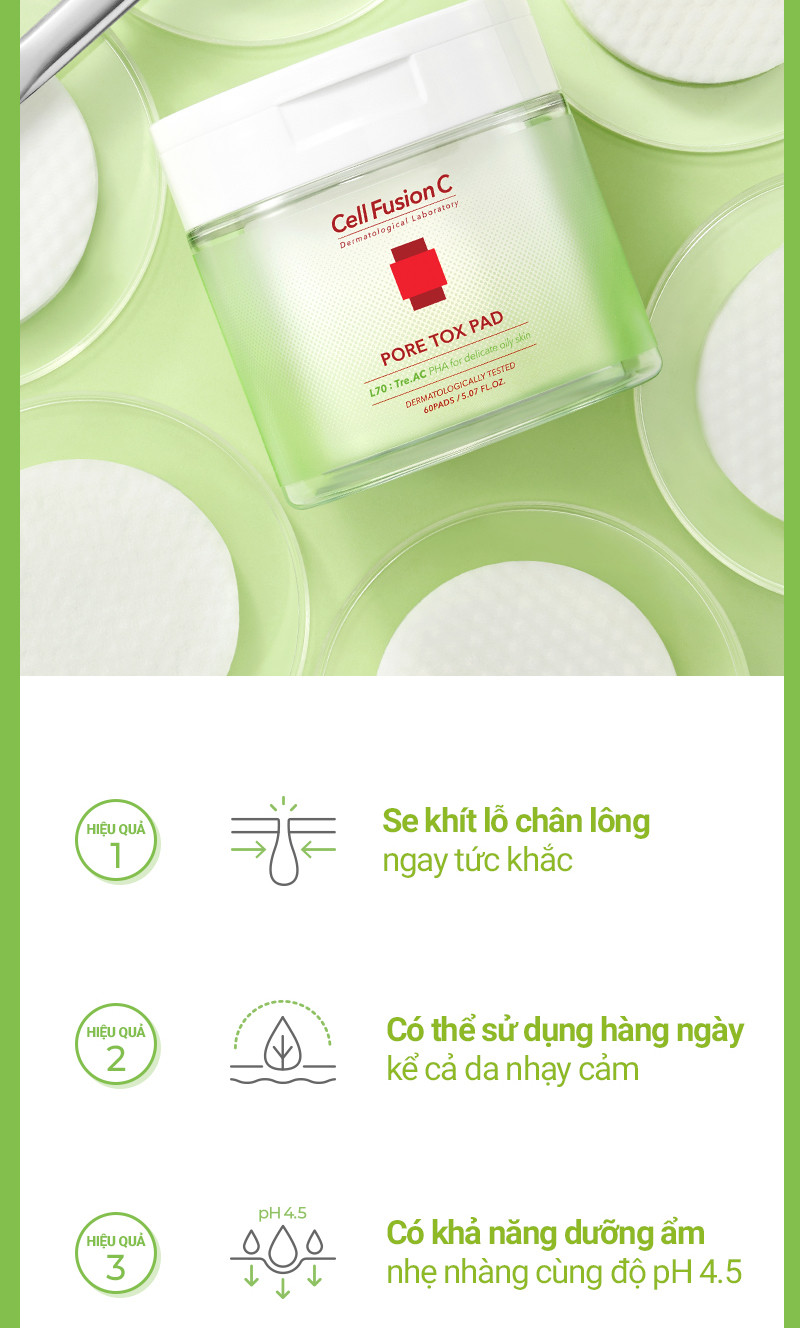 Mô tả Toner Pad Làm Sạch Sâu & Se Khít Lỗ Chân Lông Chứa PHA Cell Fusion C Pore Tox Pad 60 miếng - 4