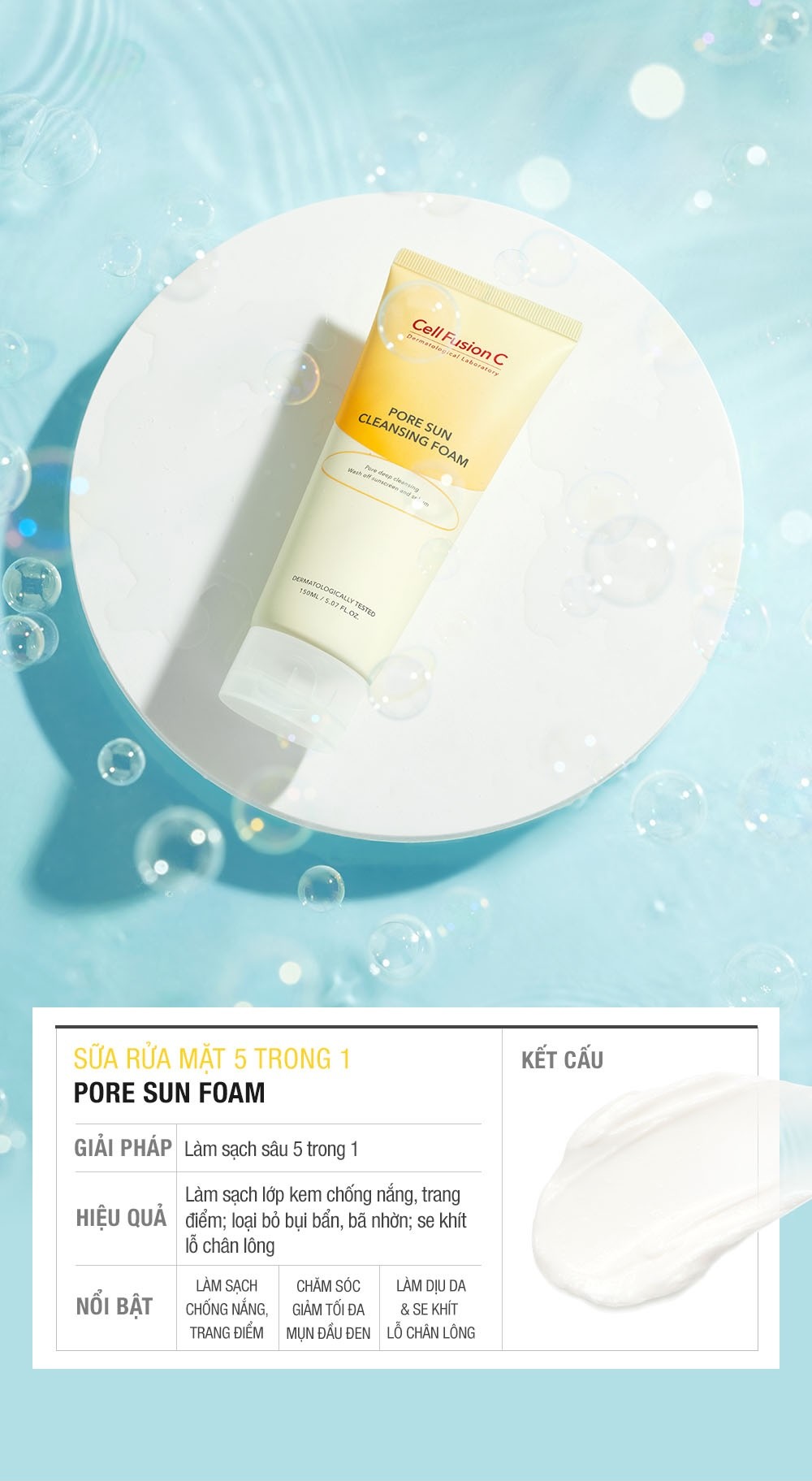 Mô tả Sữa Rửa Mặt 5 trong 1 Cell Fusion C Pore Sun Cleansing Foam 150ML - 1