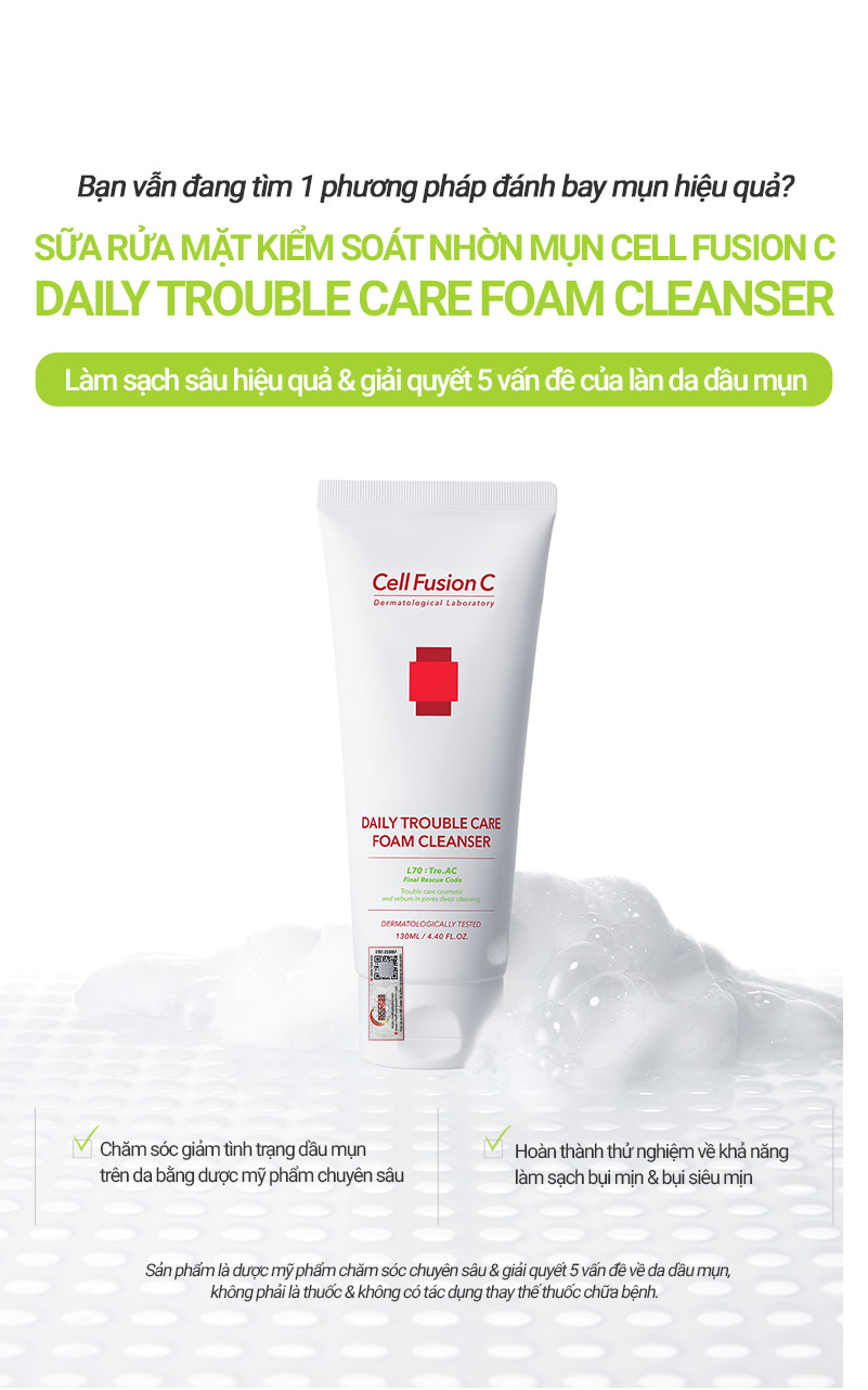 Mô tả Sữa Rửa Mặt Kiểm Soát Nhờn Mụn Cell Fusion C Daily Trouble Care Foam Cleanser 130ML - 1