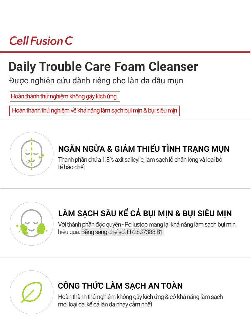 Mô tả Sữa Rửa Mặt Kiểm Soát Nhờn Mụn Cell Fusion C Daily Trouble Care Foam Cleanser 130ML - 2