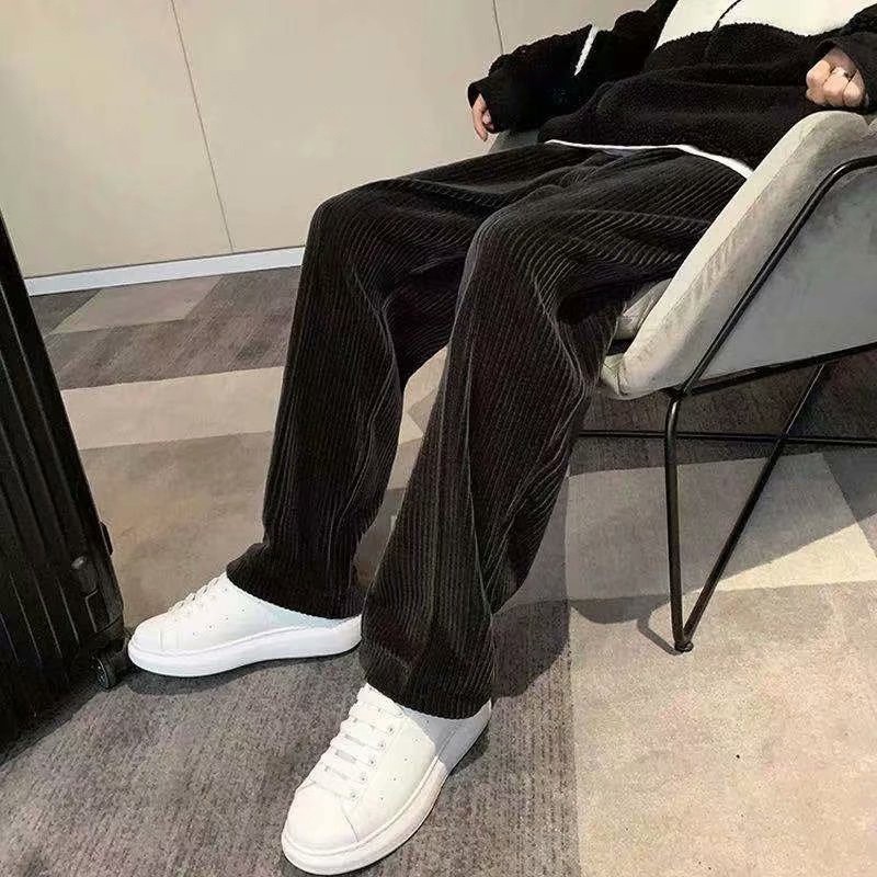 Mô tả IELGY tất cả các trận đấu vải nhung phong cách Hàn Quốc thẳng quần màu trơn thông thường dành cho nam - 1