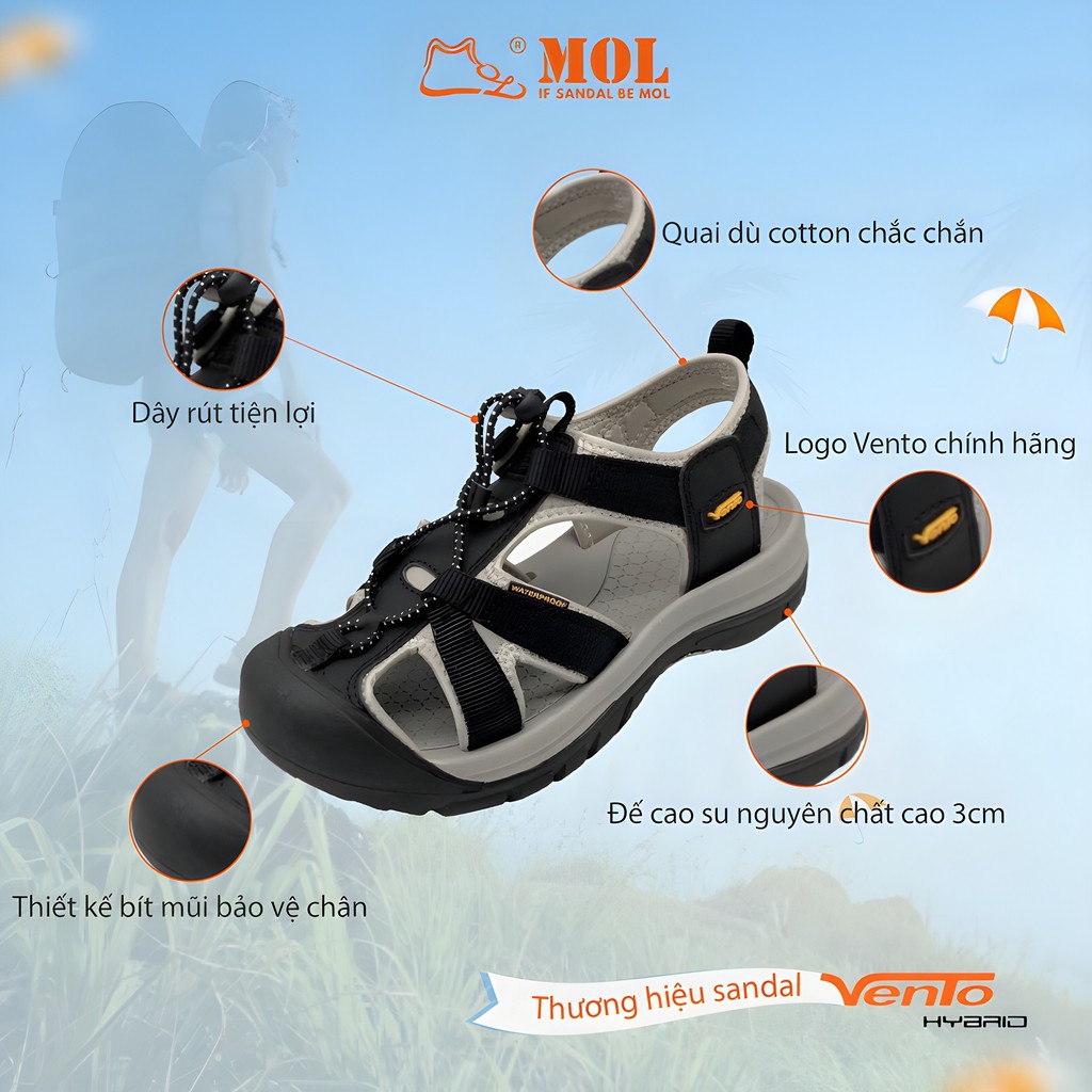 Mô tả Sandal treking nữ Vento bít mũi SD08001B | Vento  Alpha SD08001 (Form to lùi 1 size) - 1