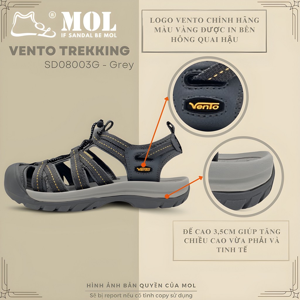 Mô tả Sandal nam Vento bít mũi SD08003G có big size 44 | Vento  Optimus SD08003 - 3