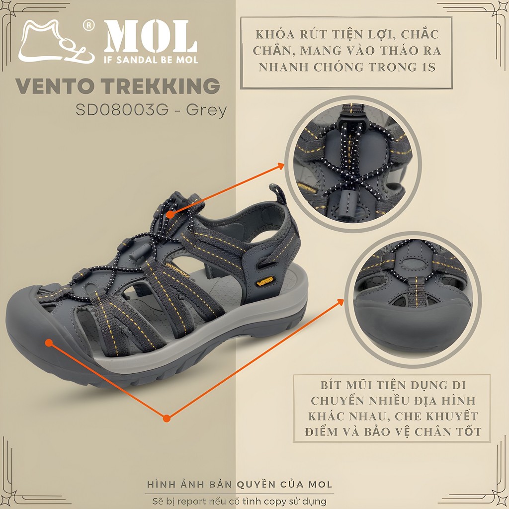 Mô tả Sandal nam Vento bít mũi SD08003G có big size 44 | Vento  Optimus SD08003 - 4