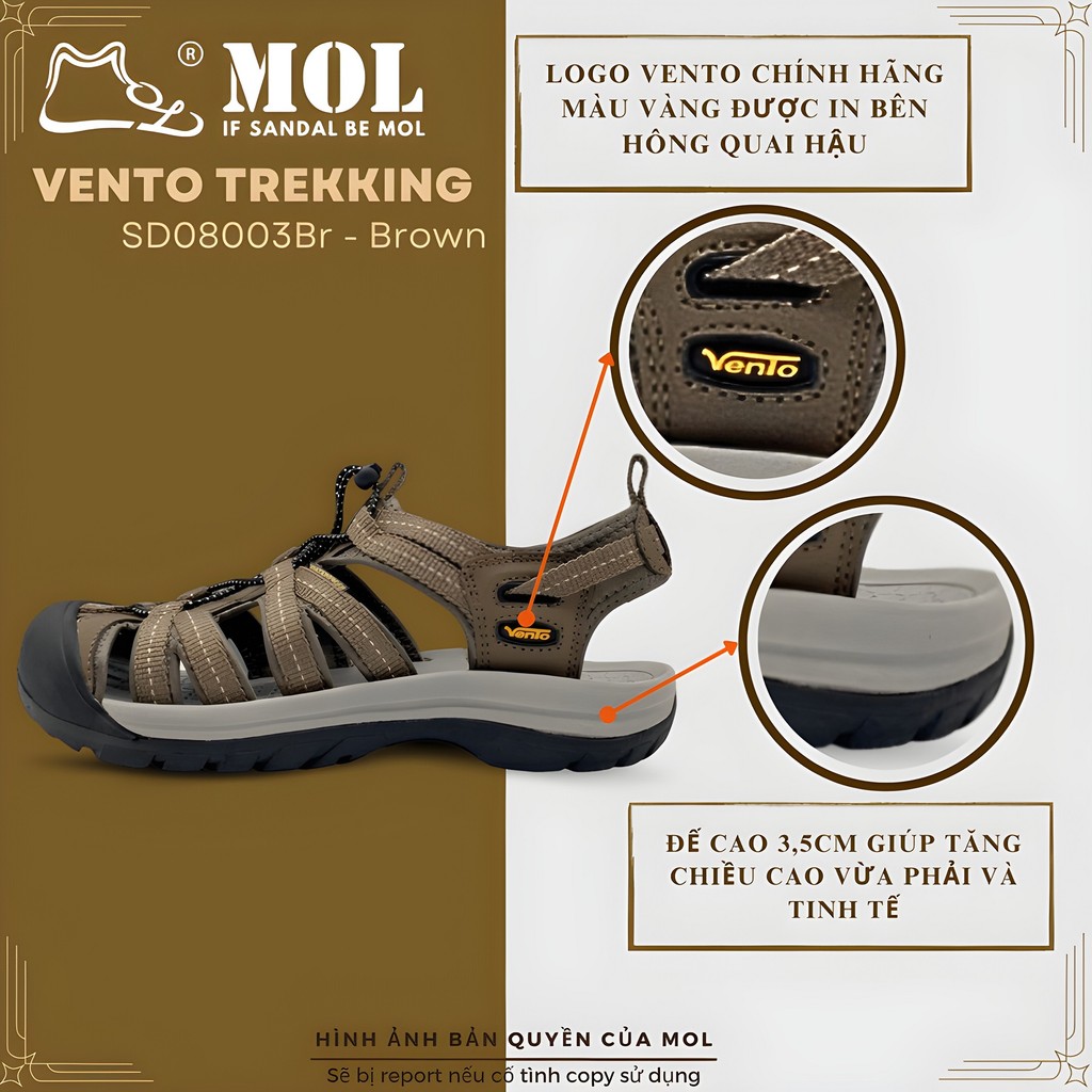 Mô tả Sandal nam Vento bít mũi SD08003Br có big size 44 | Vento  Optimus SD08003 - 4