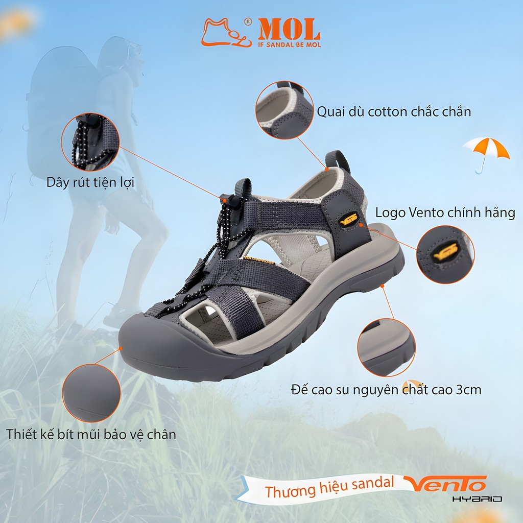Mô tả Sandal treking nữ Vento bít mũi SD08002G | Vento  Alpha SD08002 (Form to lùi 1 size) - 1