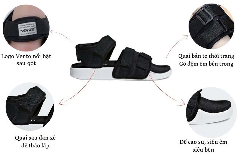 Mô tả Sandal nam nữ unisex Vento quai ngang NV1019B màu đen | Vento  NV1019 SD1019 - 2