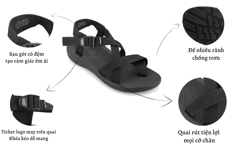 Mô tả Sandal nam Vento quai chéo NV65B màu đen | Vento  NV65 SD65 - 2