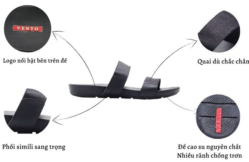 Mô tả Dép nam Vento 2 quai ngang VT4910B màu đen | Vento  VT4910 - 2