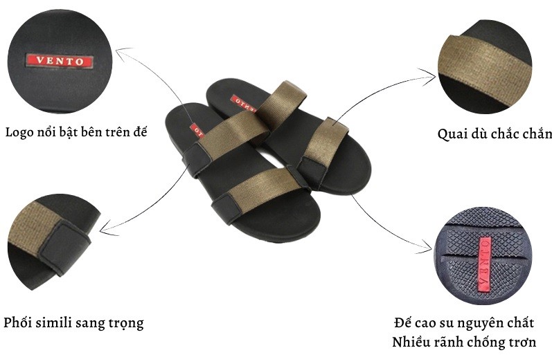 Mô tả Dép nam Vento 2 quai ngang VT4910B màu đen | Vento  VT4910 - 4
