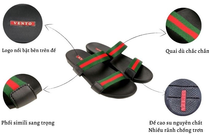 Mô tả Dép nam Vento 2 quai ngang VT4910B màu đen | Vento  VT4910 - 6