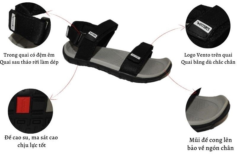Mô tả Sandal nam Vento 2 quai ngang NV8302B màu đen có big size 44 45 | Vento  NV8302 SD8302 - 2