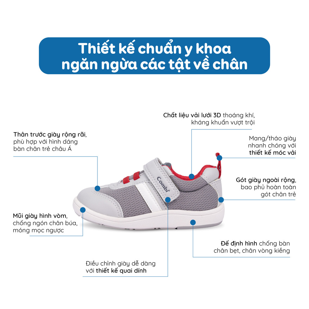 Mô tả Giày Combi S-Go đế định hình chống bàn chân bẹt 24AW01 màu ghi - 6