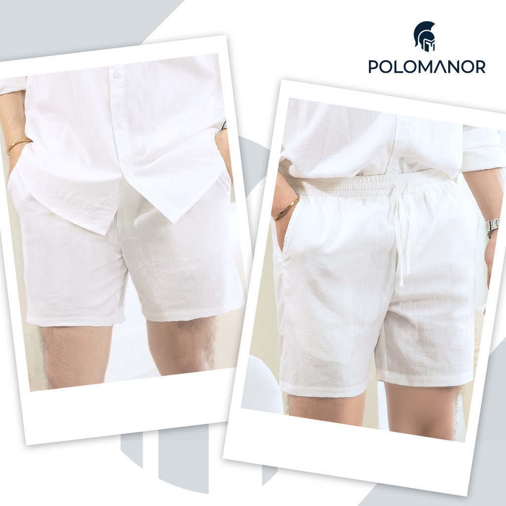 Mô tả Quần short LINEN POLOMANOR chất đũi cao cấp, mềm mại, lưng thun, thoải mái thanh lịch - 1