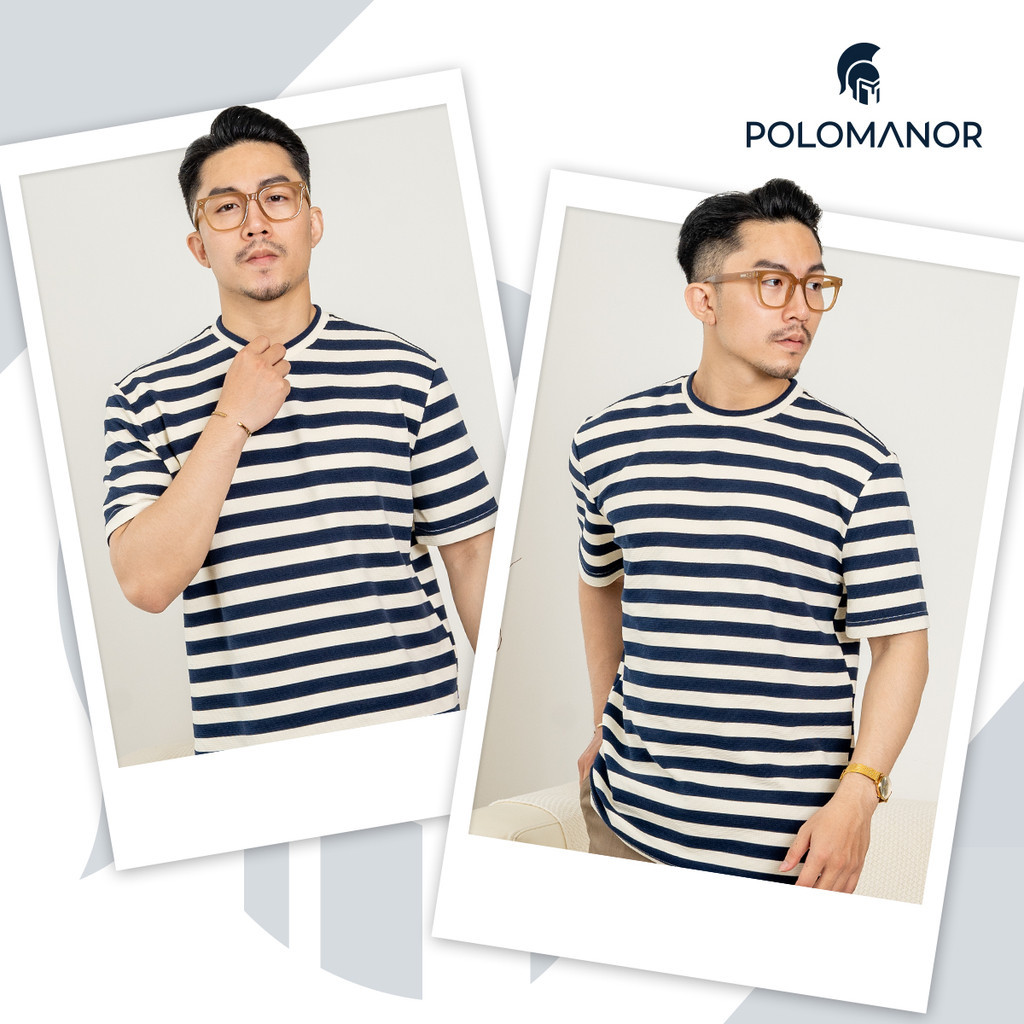 Mô tả Áo thun nam cổ tròn kẻ sọc TSHIRT TOBY, BST TỪ NHÀ RA PHỐ, vải Cotton cvc, đứng form POLOMANOR - 1