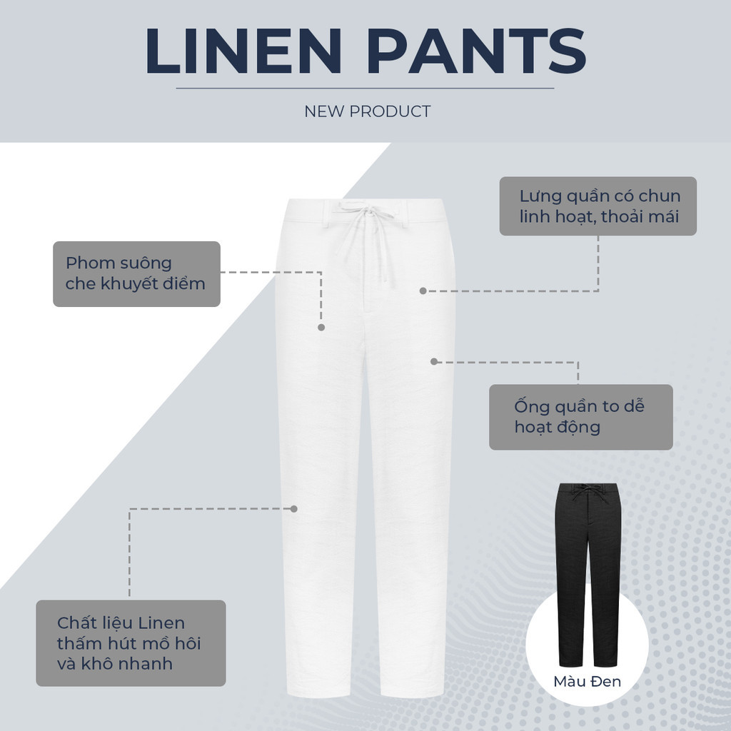 Mô tả Quần dài nam ống suông LINEN POLOMANOR chất đũi cao cấp, lưng thun mềm mại thoải mái, nam tính - 2