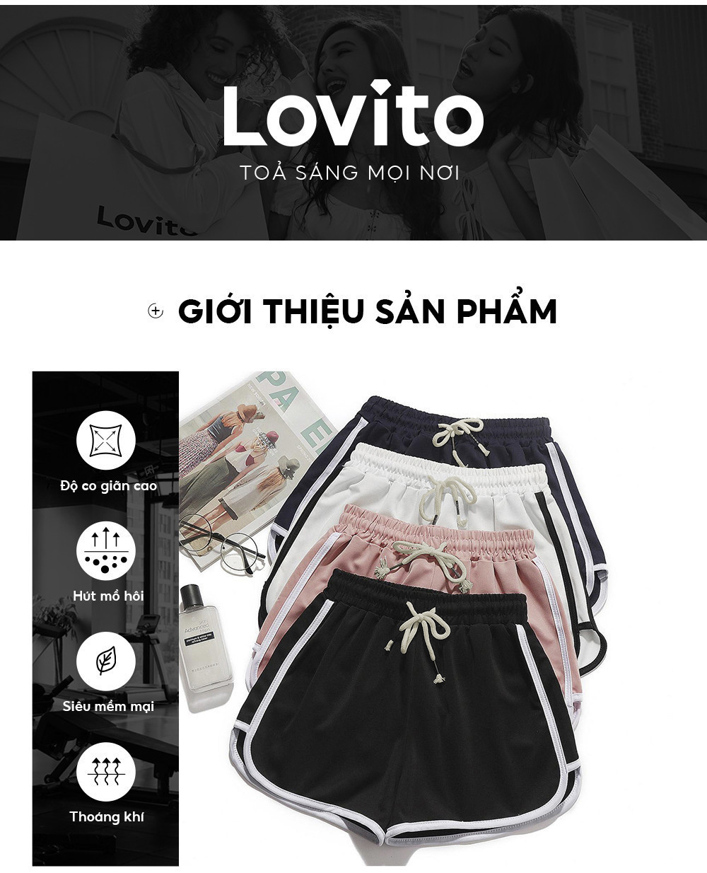 Mô tả Lovito - Quần Short Thể Thao Nữ Phối Viền Tương Phản LNL47151 - 2