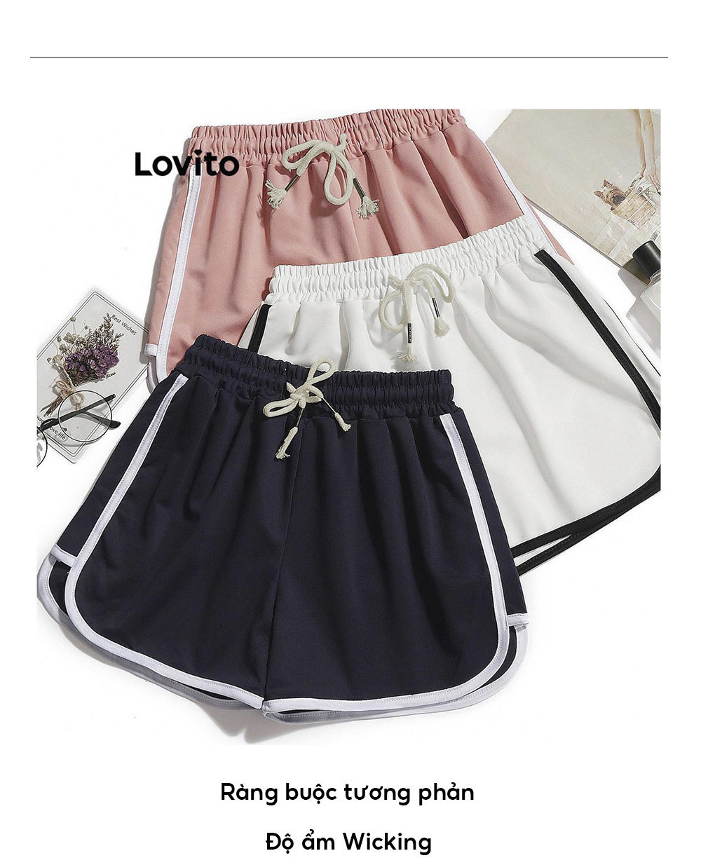 Mô tả Lovito - Quần Short Thể Thao Nữ Phối Viền Tương Phản LNL47151 - 3