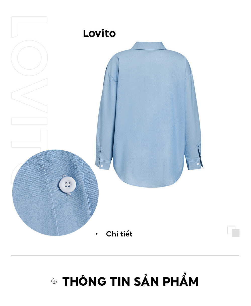 Mô tả Áo Lovito denim wash nút trước màu trơn thường ngày cho nữ LNE24112 (Nhiều màu) - 4