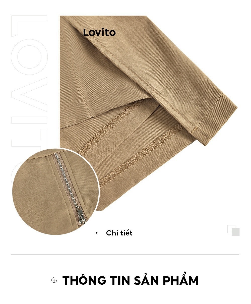 Mô tả Quần short Lovito phối dây kéo xẻ tà màu trơn phong cách preppy cho nữ L59ED161 (Kaki) - 4