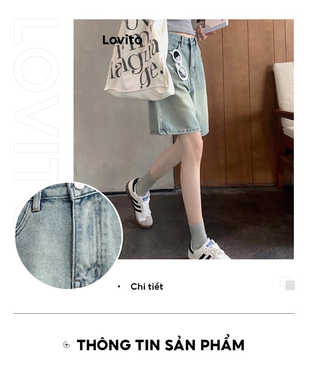 Mô tả Lovito - Quần Short Jean Cạp Cao Denim Có Túi Màu Trơn LNA19020 - 4